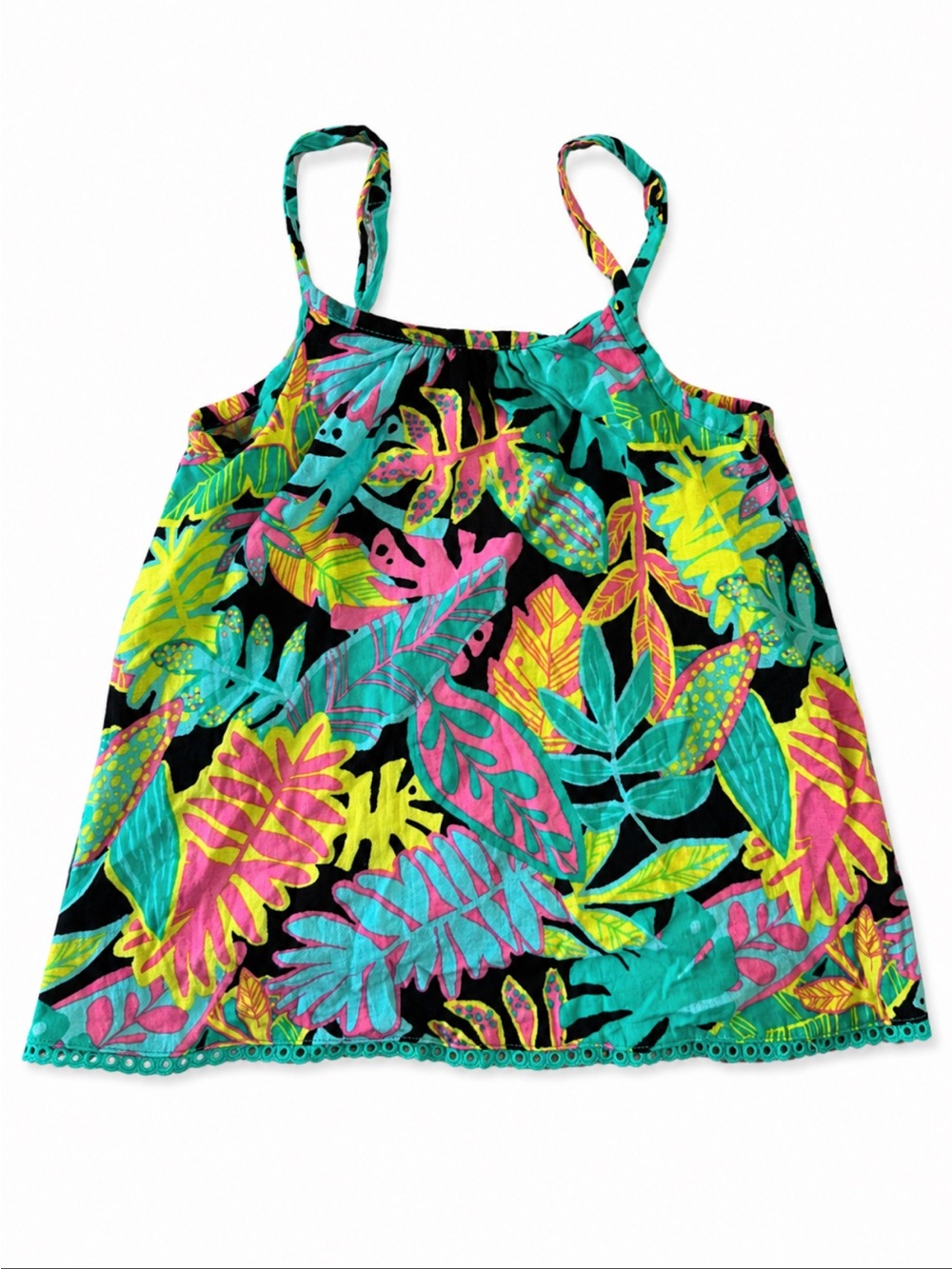 Cat & Jack Black Tropical Leaf Print tank top with Teal, Pink & Yellow